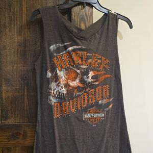 Harley-Davidson Brown Tank with Orange Skull Design